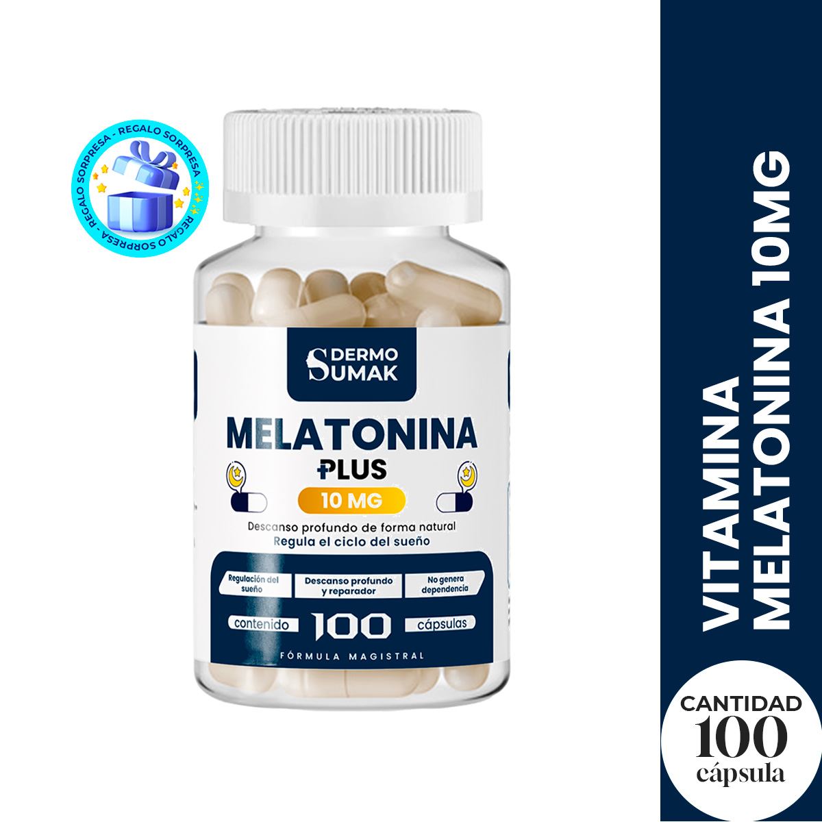 Melatonina Plus 10Mg - 100 Cap - Dermo Sumak + Regalo Pastillero